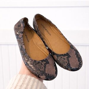Lucky Brand Tan and Black Snake-Print Ballet Flats